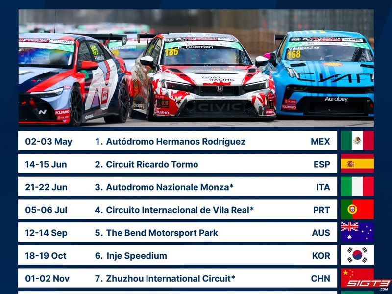 锦湖国际汽联 TCR 世界巡回赛公布 2025 年动态赛程