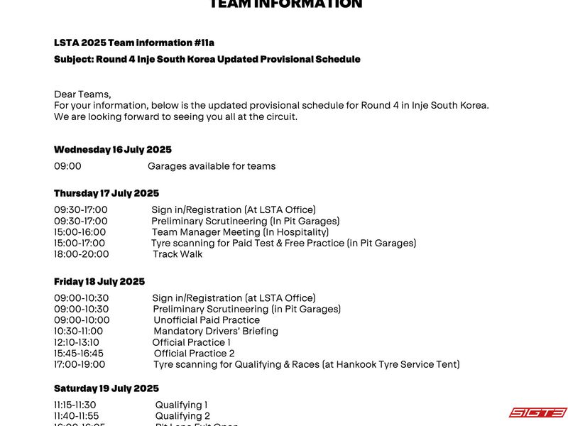 Lamborghini Super Trofeo Asya 2025 4. Tur Inje Güney Kore: Tam Geçici Program ve Etkinlik Önizlemesi