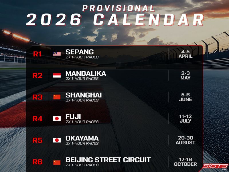 Potvrzen harmonogram GT World Challenge Asia 2026 – Prozatímní kalendář přidává druhý čínský podnik
