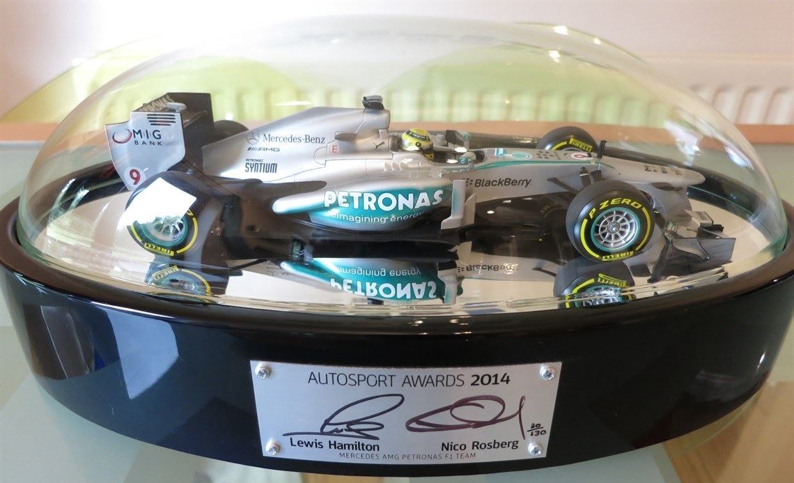 Autosport Awards 2014 Hamilton Rosberg signed model