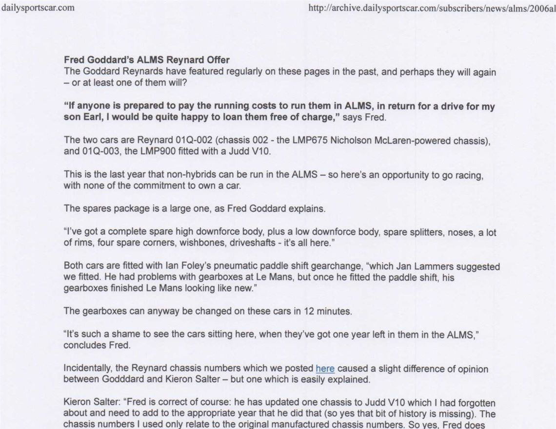 2001 Reynard 01Q 底盘编号#002 LMP675