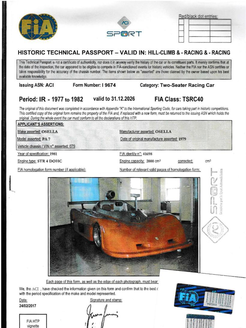 1979 Osella PA7 底盘编号：079