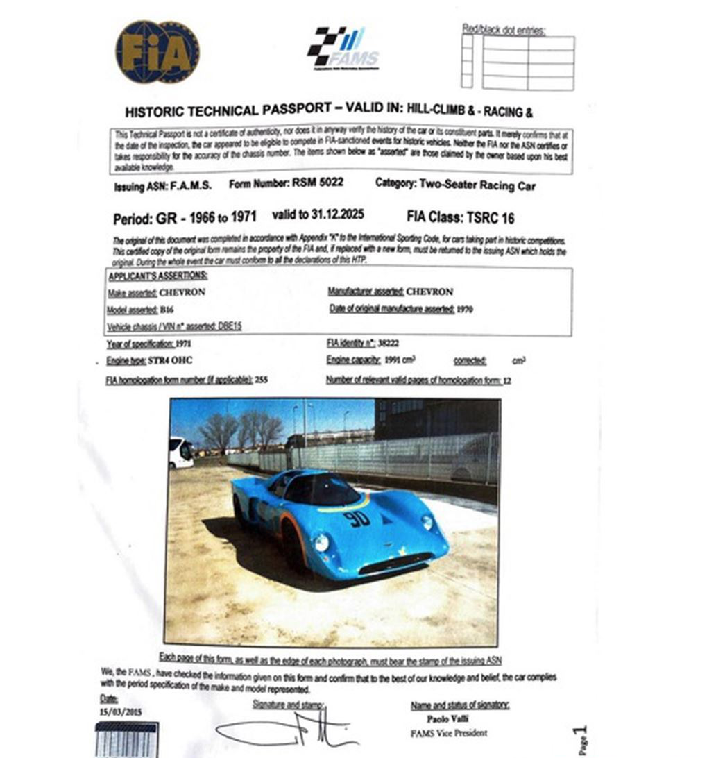 1970 Chevron B16，底盘编号DBE15