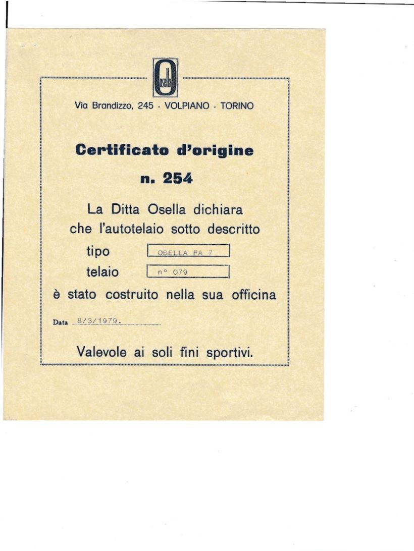 1979 Osella PA7 底盘编号：079