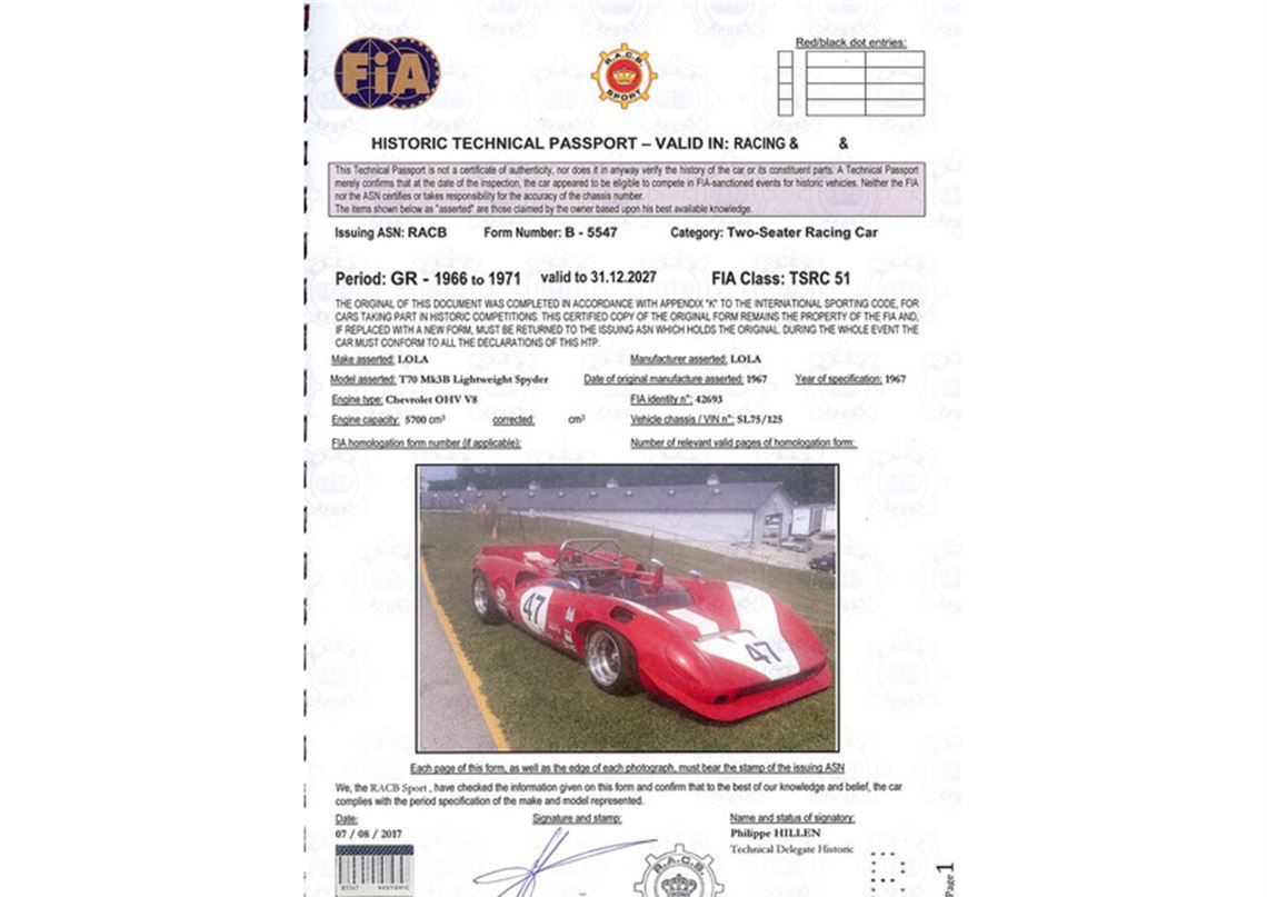 1967 Lola T70 Mk3B Spyder 底盘编号#SL75/125