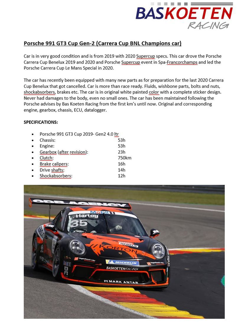 保时捷991 GT3 Cup Gen-2 (Carrera Cup BNL冠军))