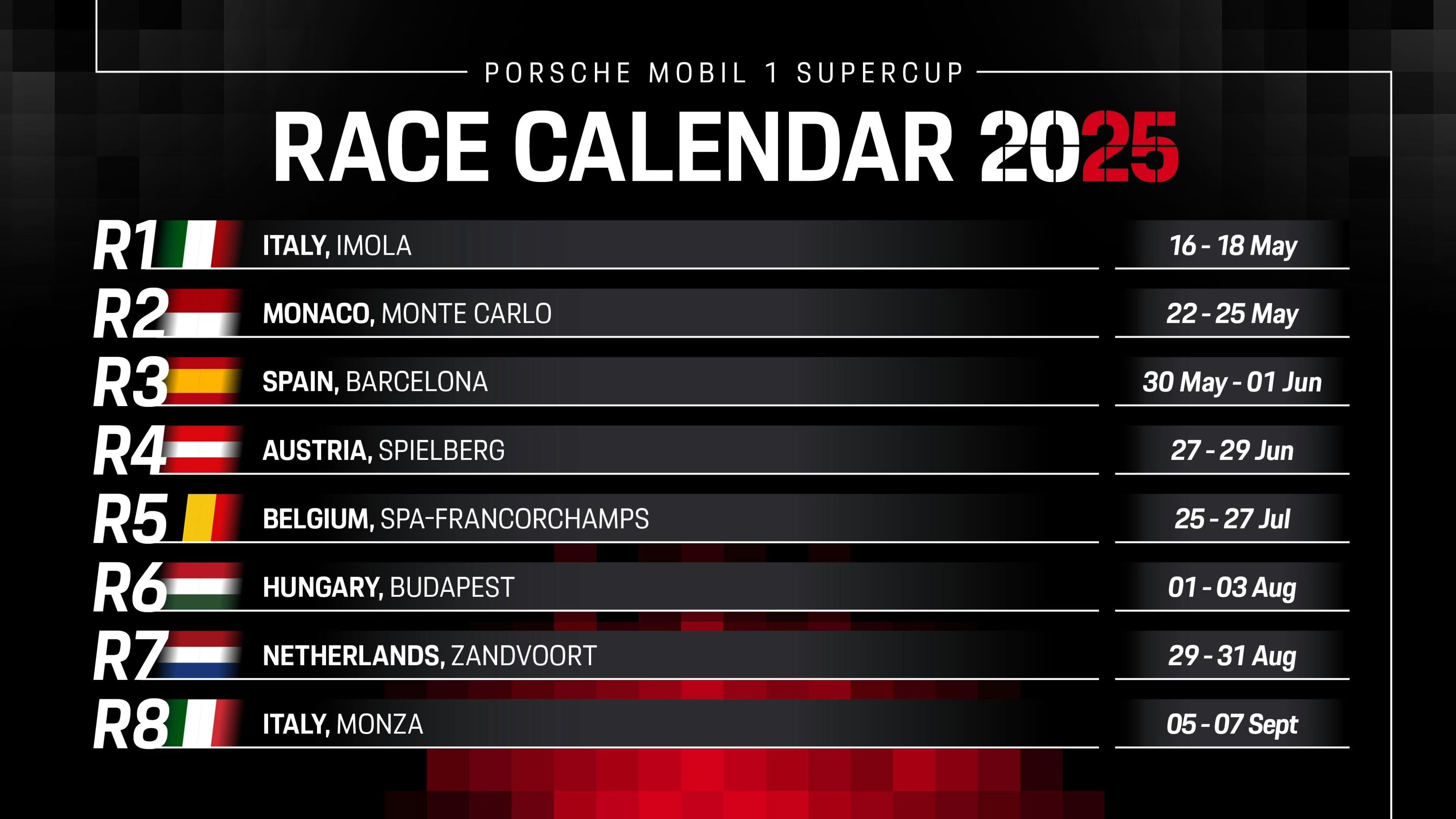 Anunțat calendarul curselor Porsche Mobil 1 Supercup 2025