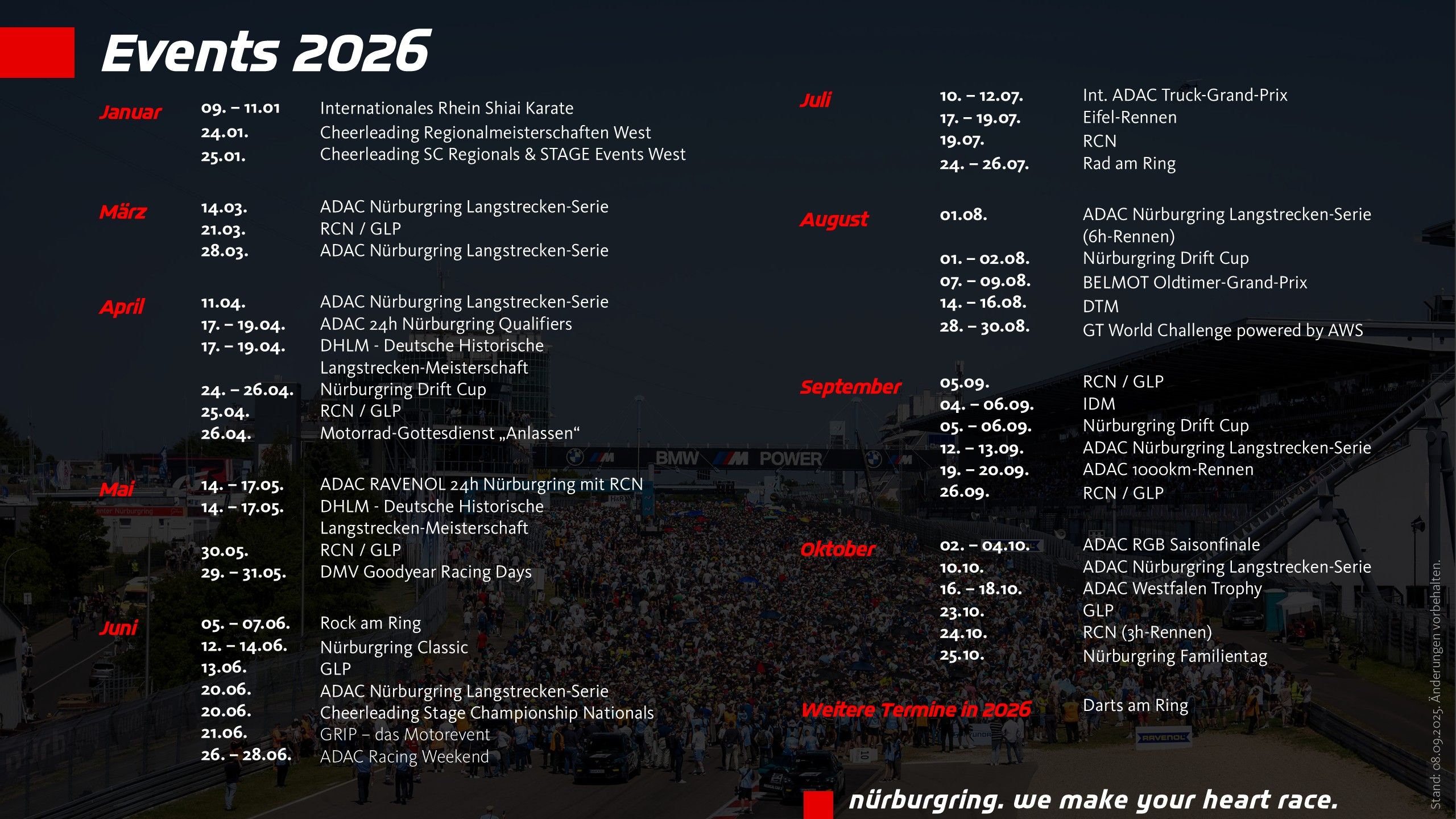  Foto zu Nürburgring 2026 evenemangskalender – Över 50 racing- och 