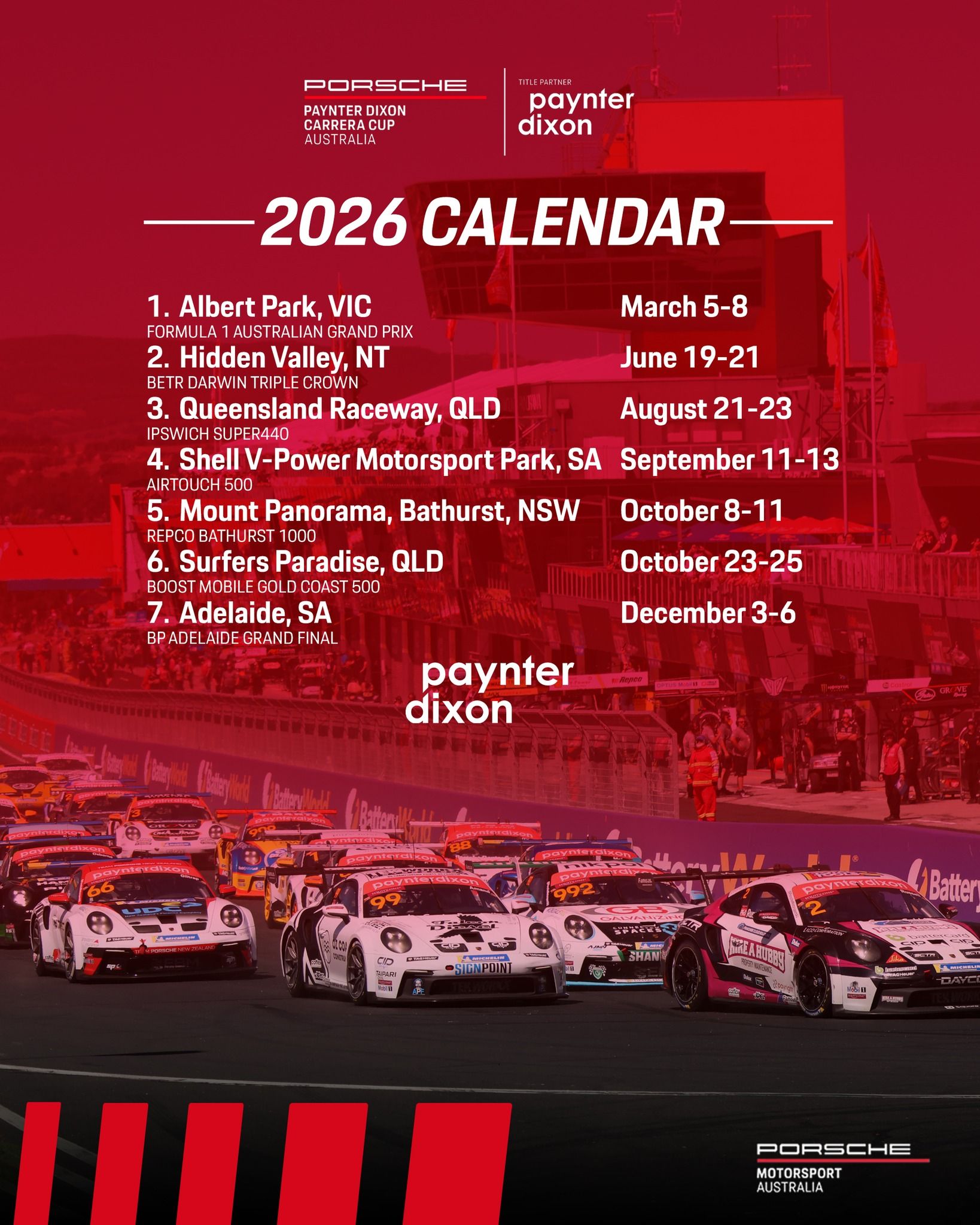 2026年保时捷Paynter Dixon Carrera Cup澳大利亚赛历