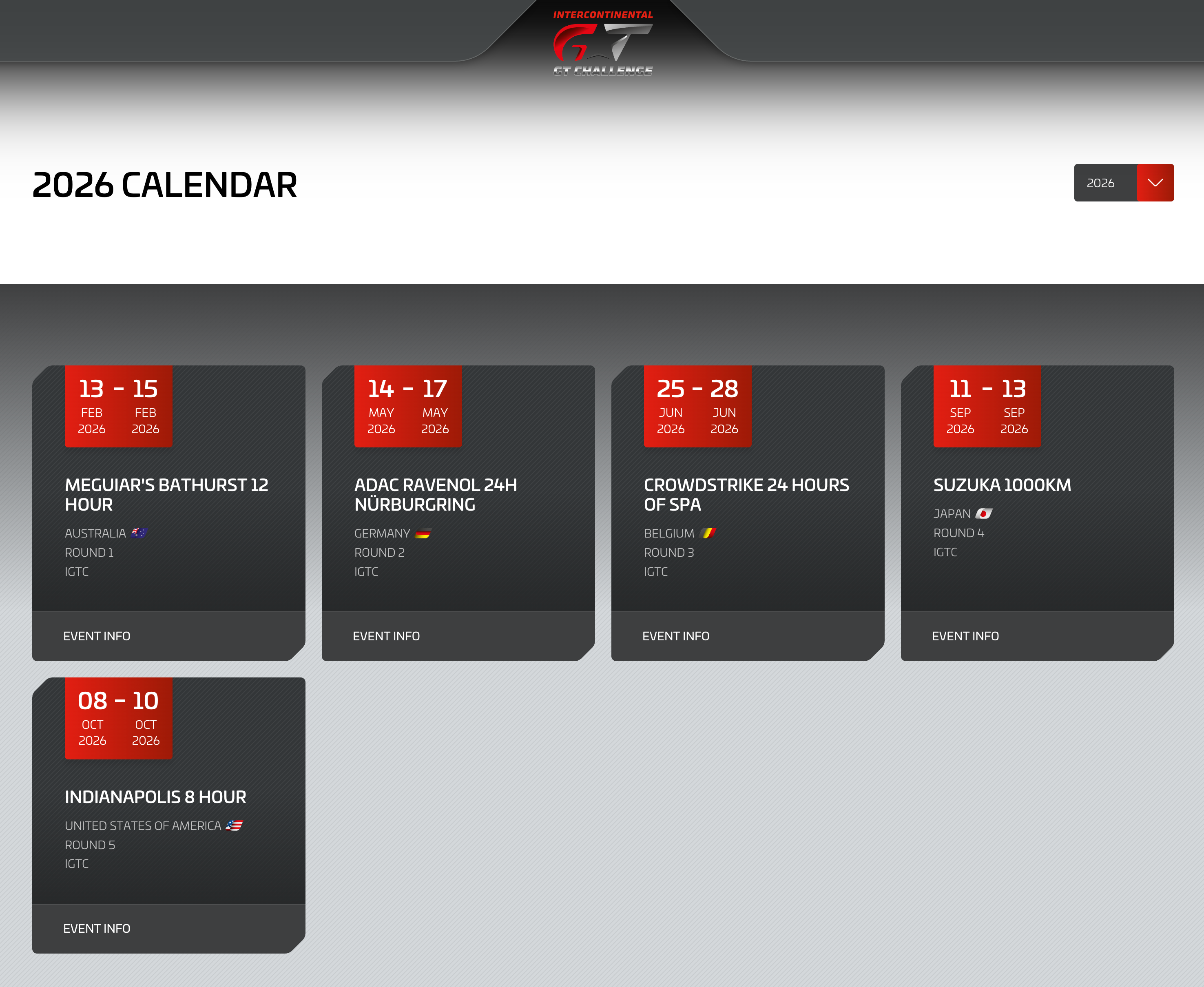 Interkontinentális GT kihívás 2026 naptár