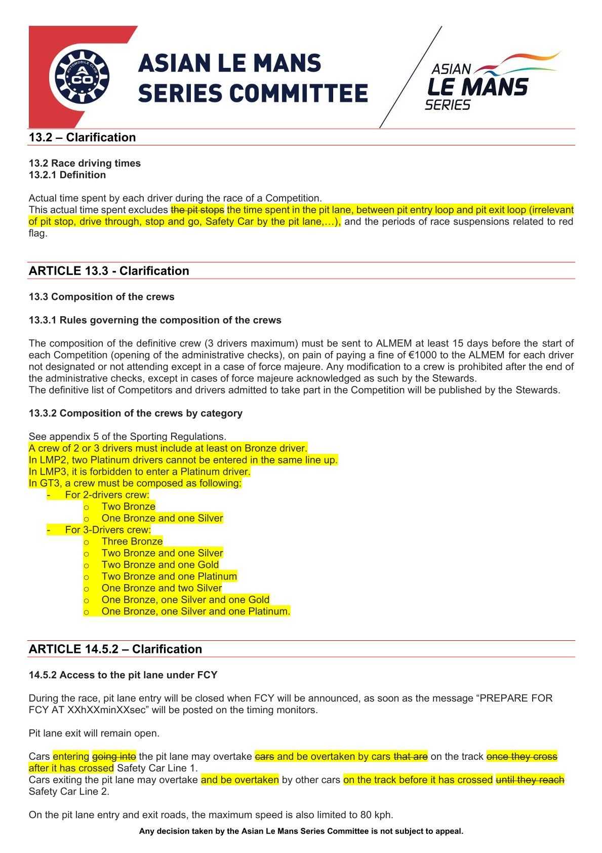 2025–2026 Asya Le Mans Serisi Sportif Açıklamalar Genel Bakışı
