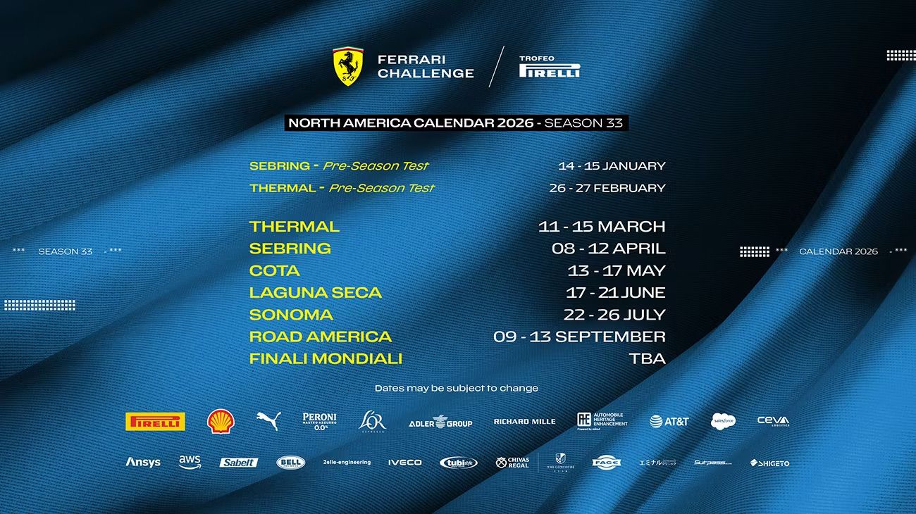 Calendrier Ferrari Challenge Amérique du Nord 2026 – Saison 33