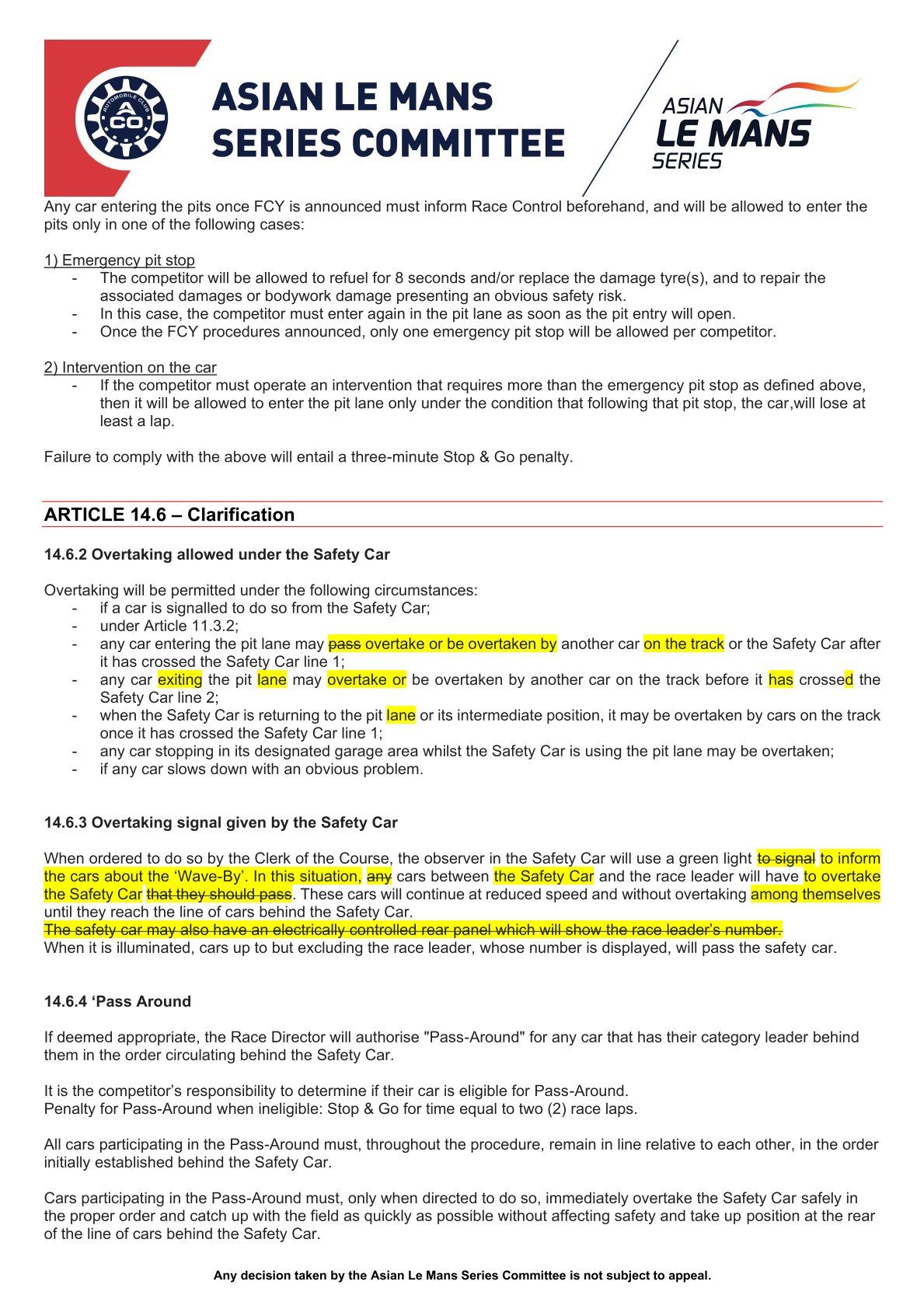 2025–2026 Asya Le Mans Serisi Sportif Açıklamalar Genel Bakışı