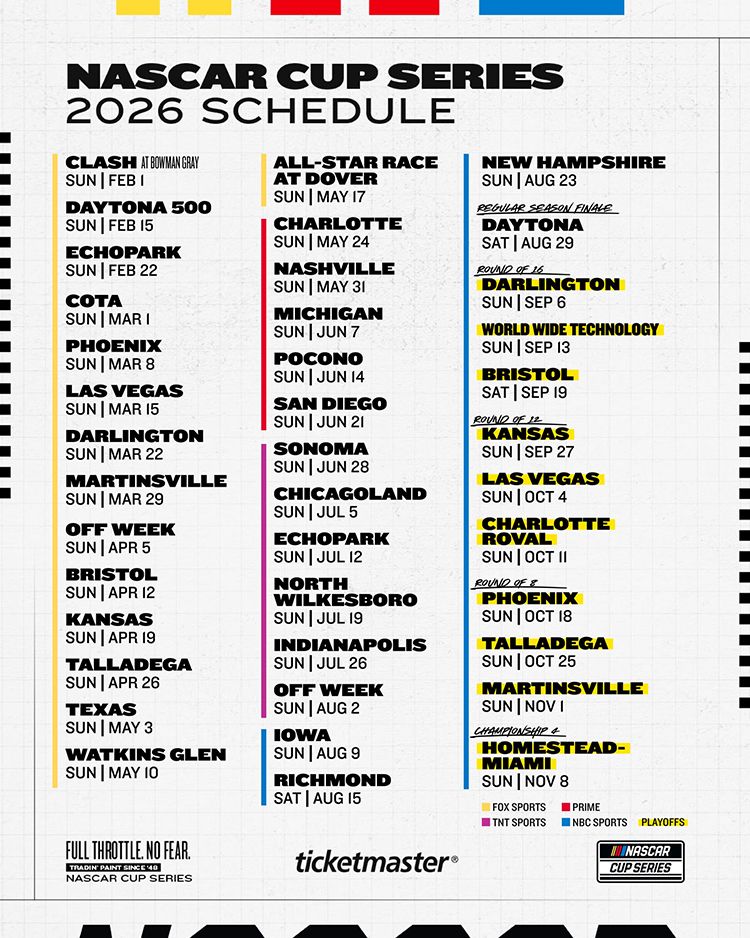Calendrier de la NASCAR Cup Series 2026