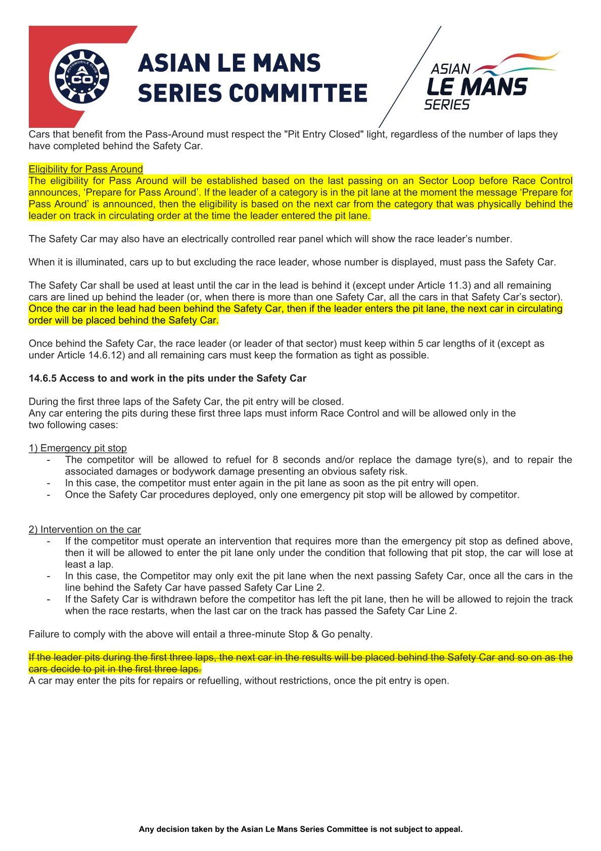 2025–2026 Asya Le Mans Serisi Sportif Açıklamalar Genel Bakışı