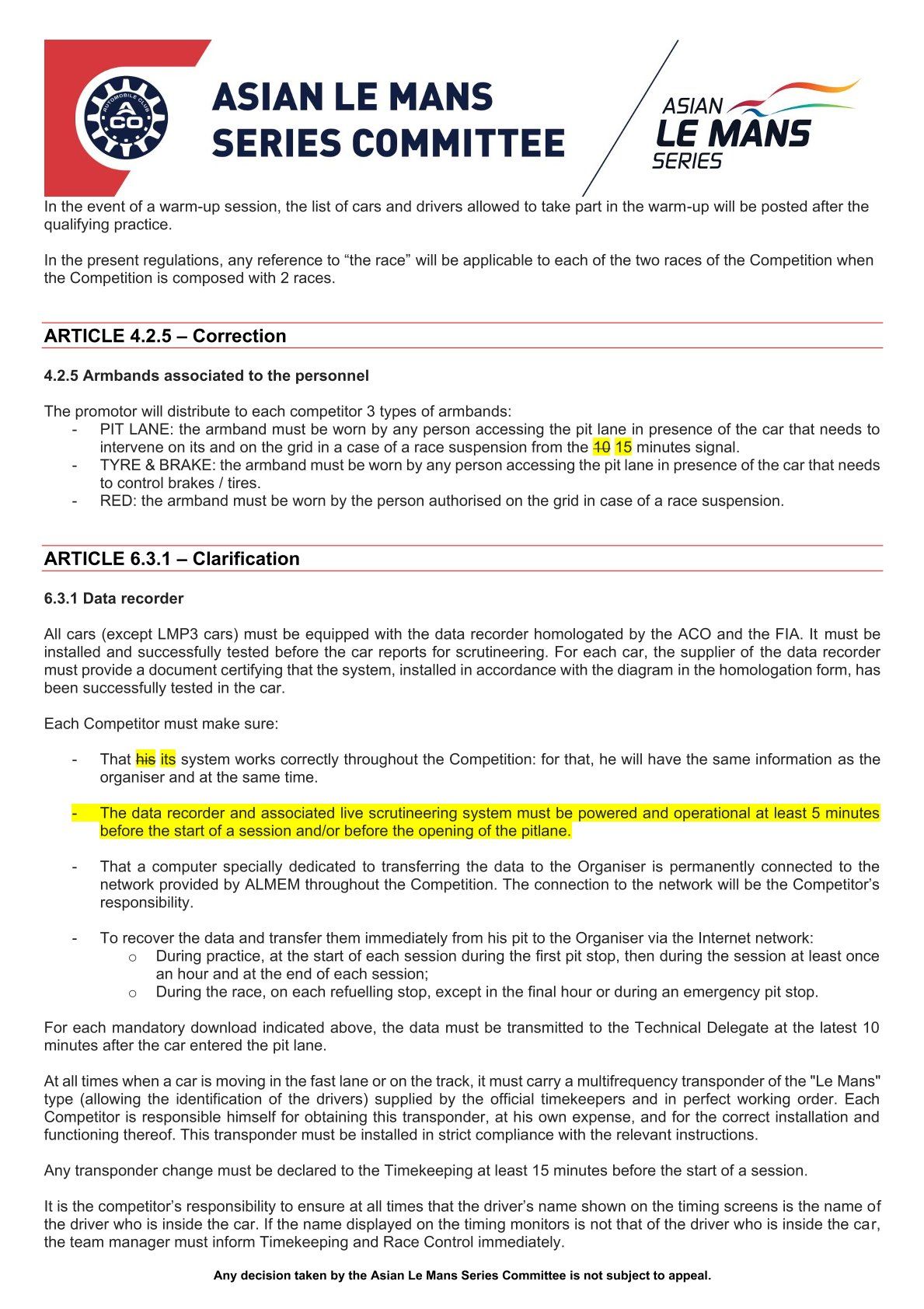 2025–2026 Asya Le Mans Serisi Sportif Açıklamalar Genel Bakışı