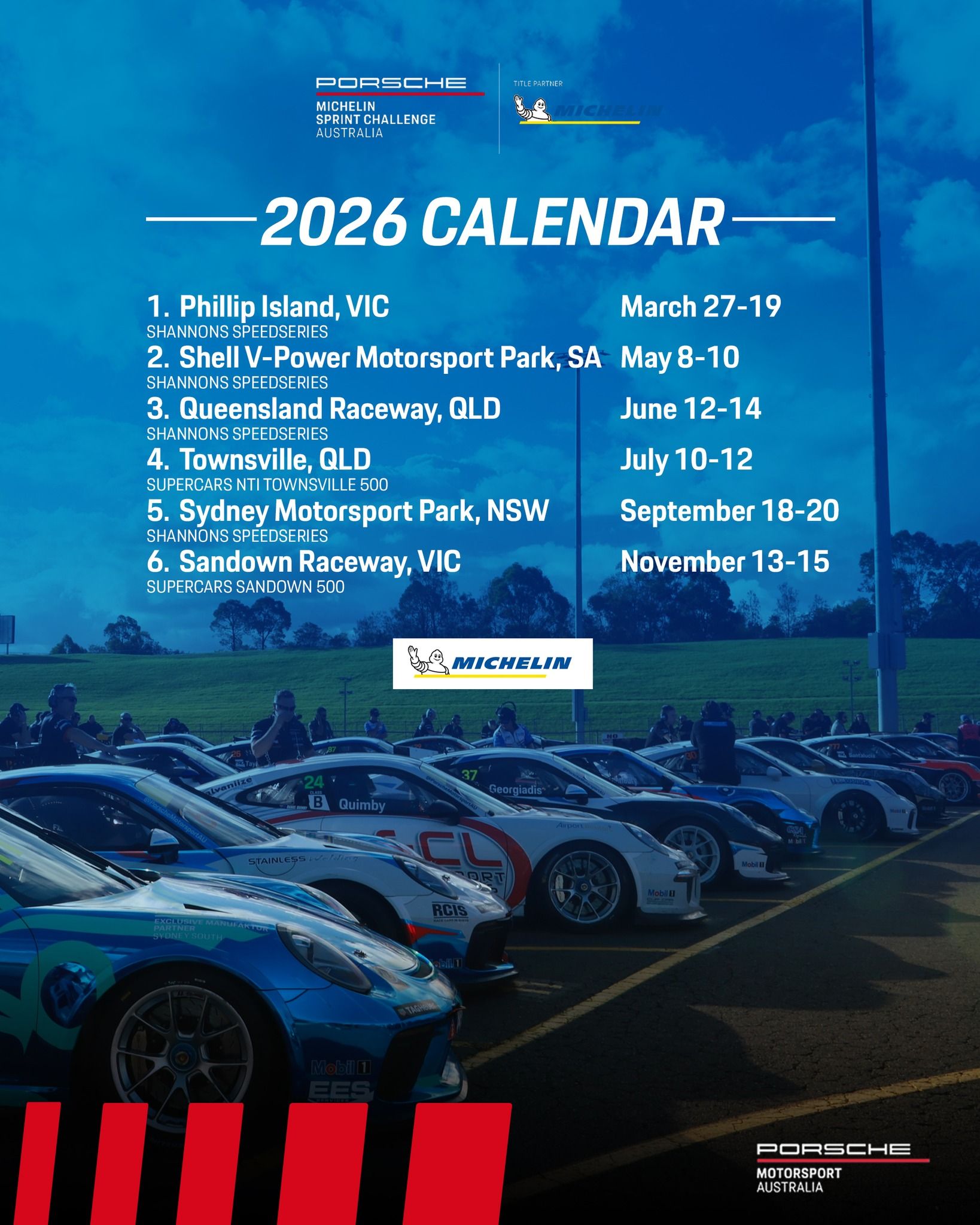 2026 ポルシェ ミシュラン スプリント チャレンジ オーストラリア レースカレンダー