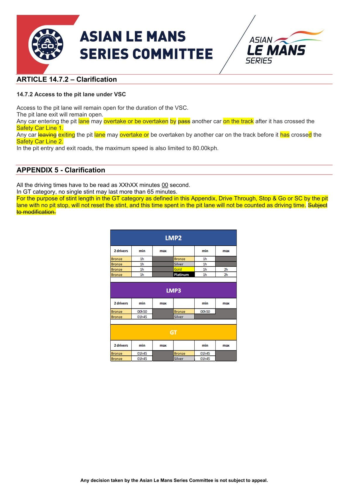2025–2026 Asya Le Mans Serisi Sportif Açıklamalar Genel Bakışı