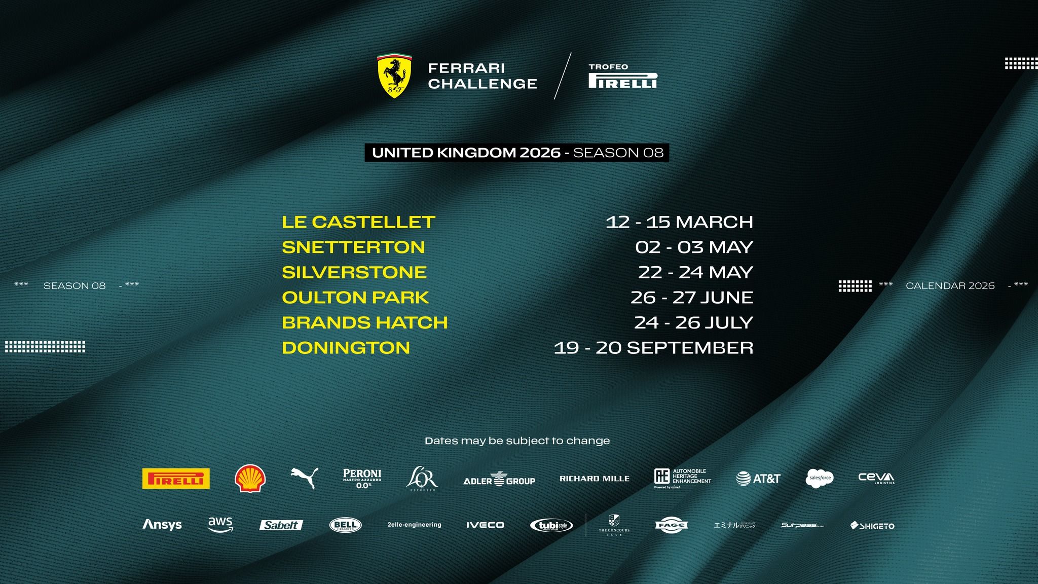 Calendrier Ferrari Challenge Royaume-Uni 2026 – Saison 08