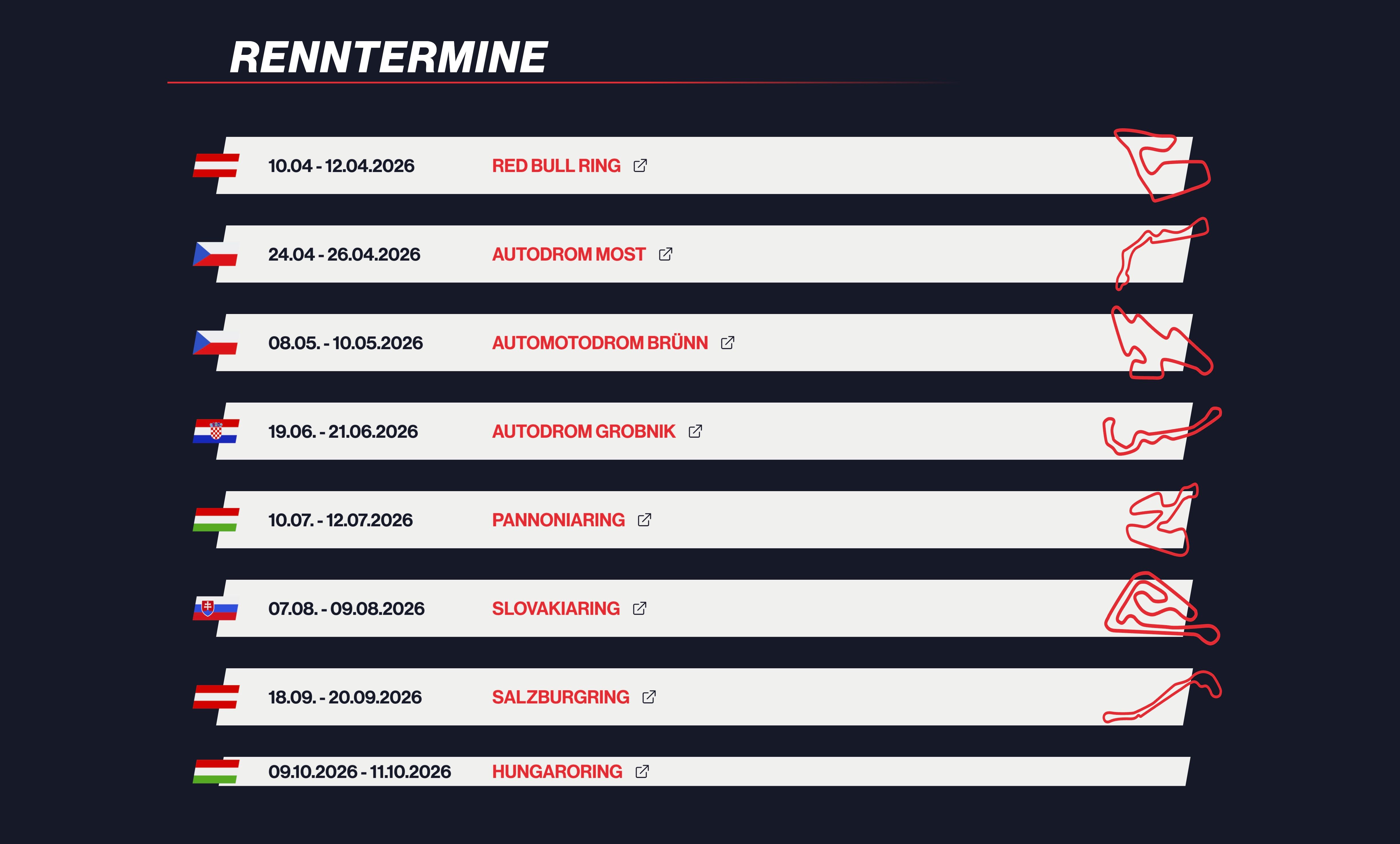 Calendário Completo do Campeonato Austríaco de GT de 2026